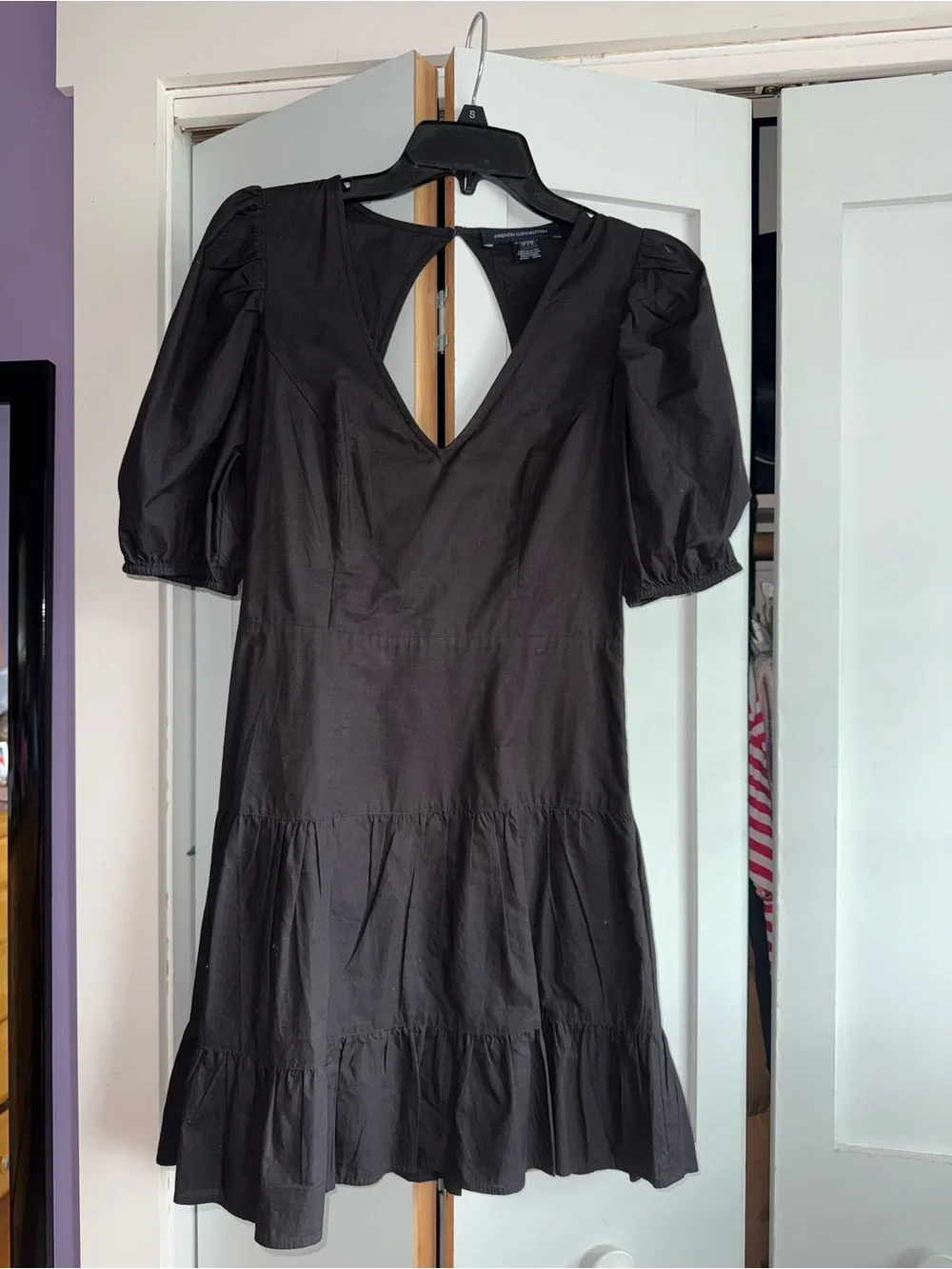 French Connection Black Puff-Sleeve Mini Dress